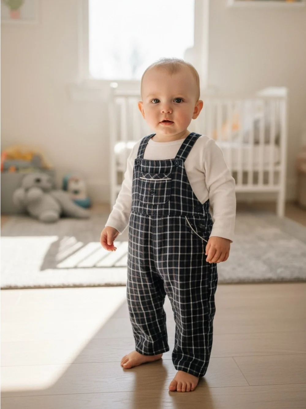 Babycottons Baby Boys 12 Months Plaid Overalls & White Top Outfit Set
